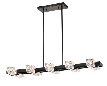 Rectangle Chandelier for Dining Room, 8-Light Black Farmhouse Linear Pendant Light Fixture, Modern Crystal Hanging Lighting Chandelier for Lobby