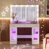 43.3" Vanity Desk with Large Mirror and Hollywood Bulbs, Modern Glass Top Makeup Vanity with Drawers and Power Outlet
