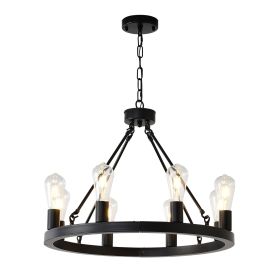 6-Light (No Bulbs) Matte Black Wagon Wheel Chandelier Farmhouse Modern Small Round Chandelier for Living Room Kitchen Island Foyer Hallway Entryway Be