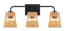 Moonlit Three Lights Wall Sconce With Rattan Shade, Bathroom Lighting Fixtures Over Mirror