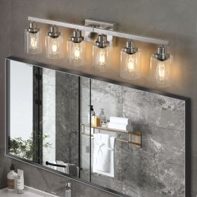 Modern 6-Light Bathroom Vanity Light Fixture - Brushed Nickel Finish with Clear Glass Shades, Perfect for Bathroom, Vanity