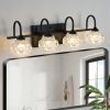 Retro 4-Light Bathroom Vanity Light Fixture - Black Finish with Crystal Glass Shades, Wall Mounted Lighting for Bathroom, Powder Room