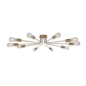 10 Light Sputnik Chandelier Brushed Gold Ceiling Light Semi Flush Mount Light Ceiling Lamp