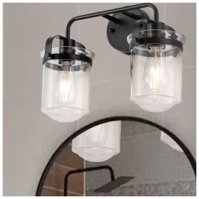 2-Light with Clear Glass Shade, Modern Sconce, Industrial Indoor Light Fixture for Bathroom Living Room Bedroom Over Kitchen Sink, E26 Socket