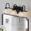 Retro 3-Light Bathroom Vanity Light Fixture - Black Finish with Crystal Glass Shades, Wall Mounted Lighting for Bathroom, Powder Room