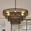 Rustic 4-Tier Black Hemp Rope Chandelier with 6 E12 Sockets, UL Listed Hardwired Pendant Light