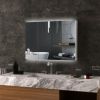 kleankin Bathroom Mirror Cabinet with Light, Bathroom Storage Cupboard with USB Charge, Adjustable Shelf, 35.5"W x 25.5"H, White