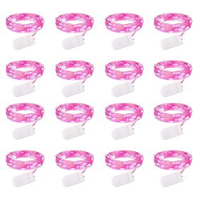 16 Pack Led Fairy Lights Battery Operated String Lights Waterproof Silver Wire 7 Feet 20 Led Firefly Starry Moon Lights For DIY Wedding Party Bedroom (Color: Pink)