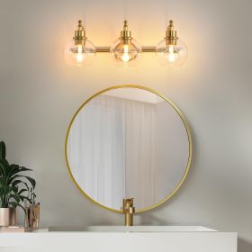 3-Lights Bathroom Vanity Lighting Fixtures Brushed Gold Modern Vanity Light 22Inch Bathroom Light Fixture Bathroom Lights Over Mirror with Clear Glass (Main Material: Metal, Main Color: GOLD)