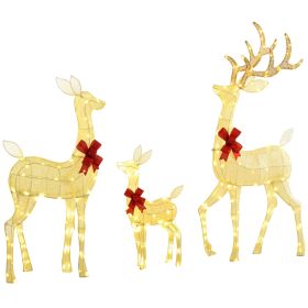 Outsunny 4.5ft 3-Piece Light Up Christmas Deer Family Set of 3, Lighted Reindeer Christmas Decorations with 2 LED Light Modes, Stakes (Color: as Pic)
