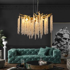 23.6-inch Modern Golden Pendant Light with Cascading Crystal Strands, Ideal for Living Room, Dining Room and Foyer (Color: as Pic)